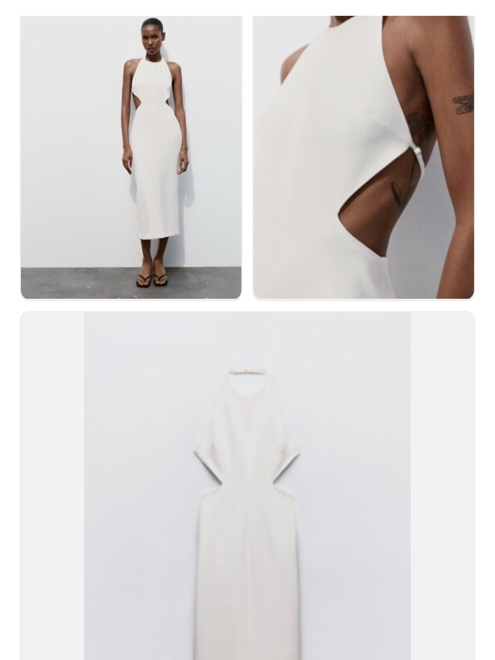 Zara Sleeveless White Cutout Halter Midi Dress
